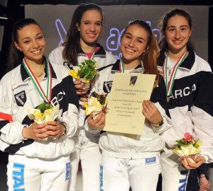 Squadra Fioretto Femmninile B1, Medaglia d'Argento Campionati Italiani 2015 Anna Teatini, Anna Zuin, Francesca Canesso, Sveva Furlan